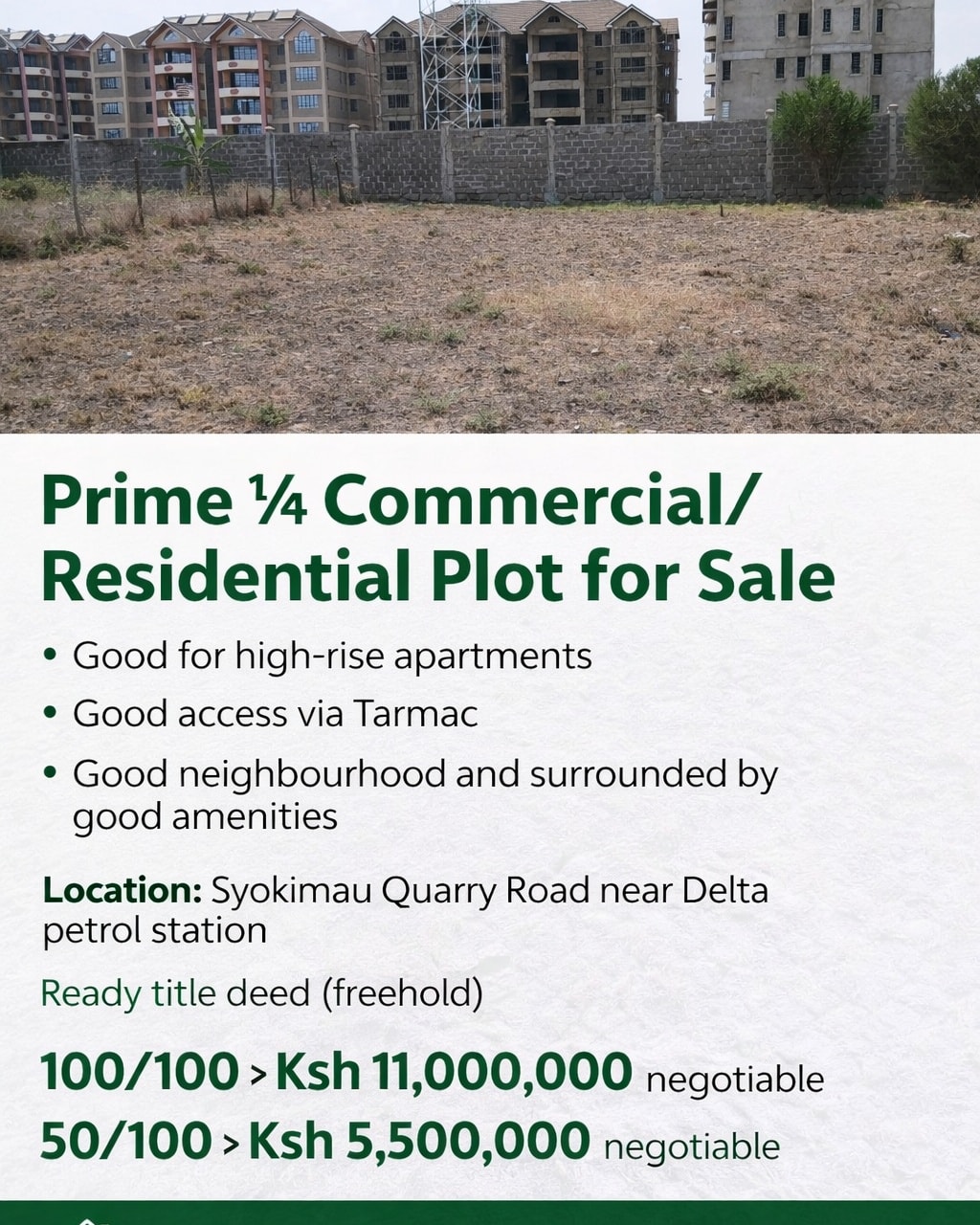 PRIME ¼ ACRE PLOT FOR SALE in Syokimau